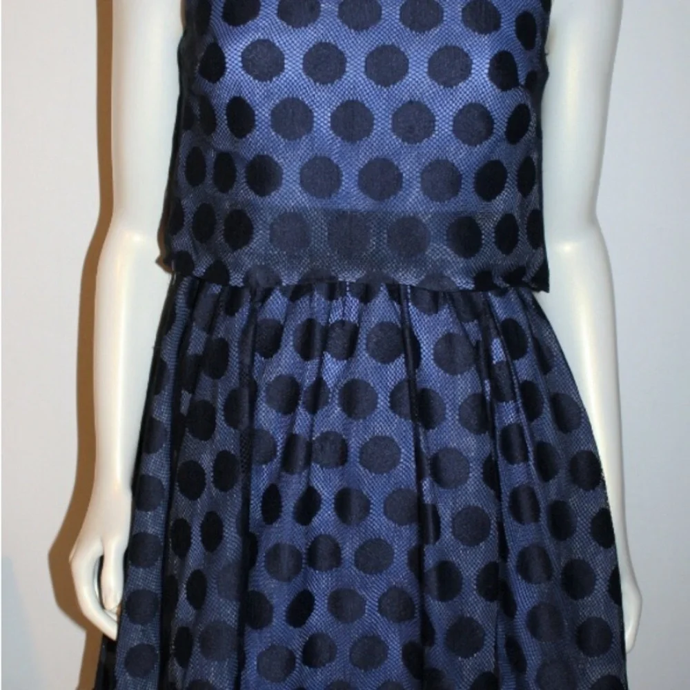 BETSEY JOHNSON Navy Blue Polka Dot Dress 2 Pleated Skirt Sleeveless
